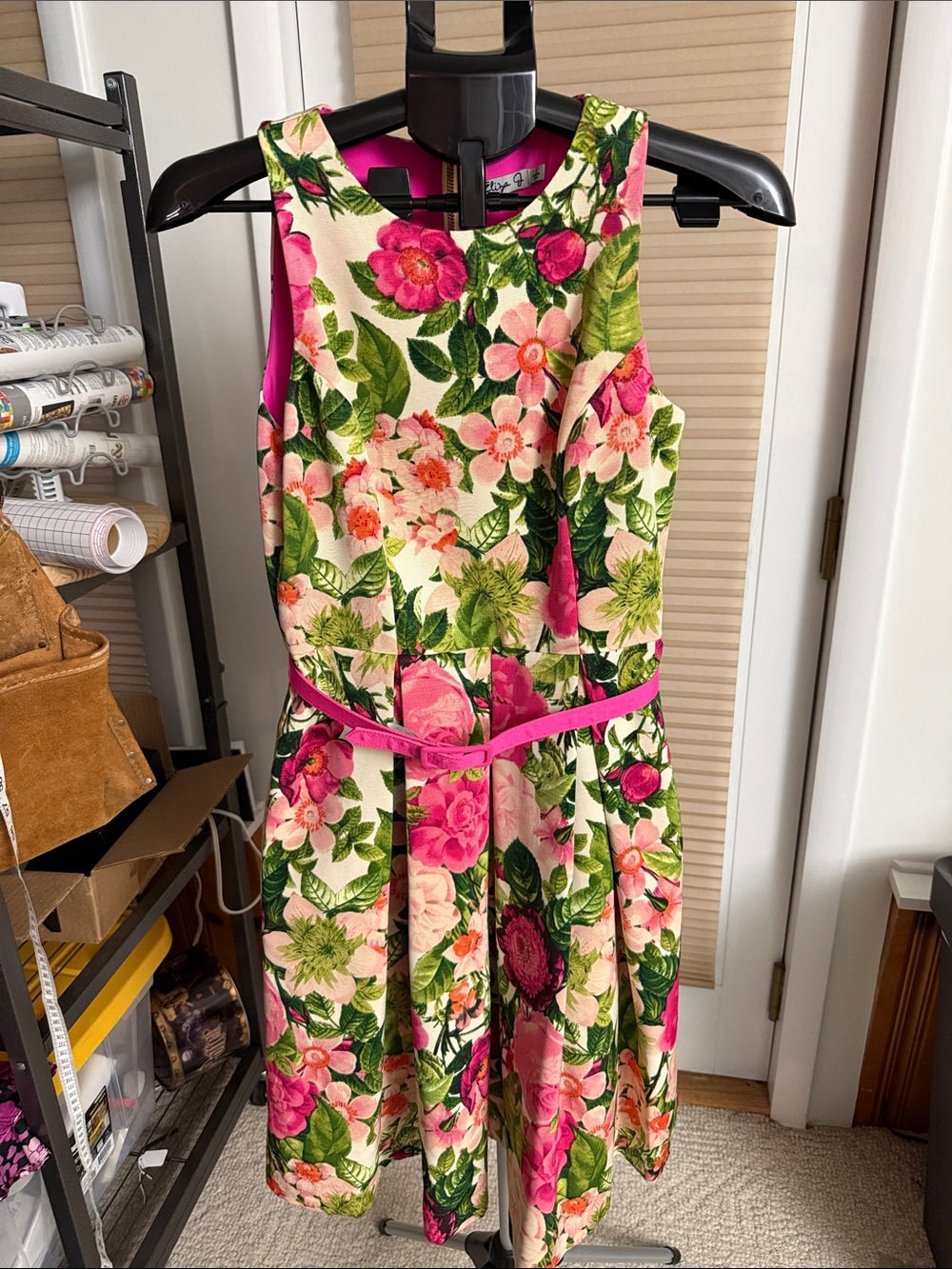 Eliza J Belted Floral Print Faille Fit & Flare mini Dress size 4 NWOT lined